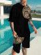 Black Gold Men's Vintage Print Short Sleeve Two-Piece Set