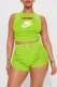 Fluorescent Green Street Print Fold Letter O Neck Sleeveless Two Pieces