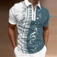 White Blue Men's Fashion Graphic Notes Turndown 3D Print Short Sleeve Zipper Shirt