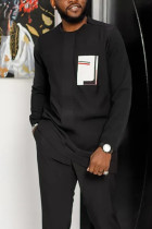 Black Men's Casual Color Blocking Long Sleeve Walking Suit-168