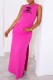 Rose Red Casual Print Slit Letter O Neck Straight Dresses