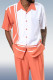 White Orange Orange Striped Walking Set 2-Piece Short Sleeve Set