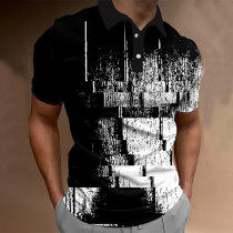 Black White Black And White Colorblock Print Casual Loose Short-Sleeved Polo Shirt