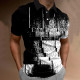 Black White Black And White Colorblock Print Casual Loose Short-Sleeved Polo Shirt