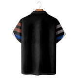 Black Men's Golf Shirt Geometry Turndown Outdoor Street Polo Shirt