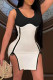 Black Fashion Sexy Patchwork Slit Zipper O Neck Sleeveless Dress
