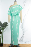 Red Sexy Casual Striped Print Patchwork Slit Oblique Collar Irregular Dress Dresses