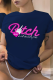 Navy Blue Street Print Patchwork Letter O Neck T-Shirts