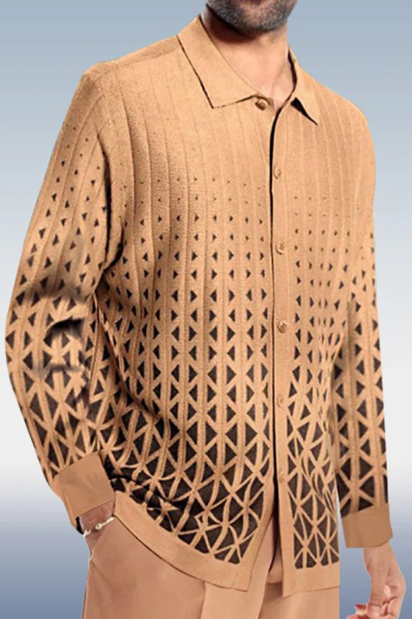 Light Khaki Café Stripe Walking Wear Tops
