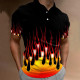 Black Red Men's Golf Shirt Flame Turndown Outdoor Street Polo Shirt