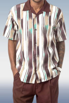 Brown Montique Brown Striped Shorts Set
