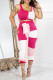 Rose Red Casual Patchwork Vests U Neck Sleeveless Two Pieces