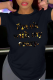 Black Casual Daily Print Letter O Neck T-Shirts