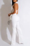 Yellow Casual Solid Patchwork Backless Turndown Collar Skinny Jumpsuits