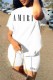 White Casual Print Letter O Neck Short Sleeve Two Pieces