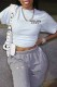 White Casual Print Letter O Neck T-Shirts