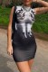 Black Sexy Print Basic O Neck Sleeveless Dress Dresses