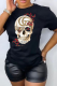Black Casual Street Print Patchwork O Neck T-Shirts