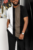 Black Brown Men's Casual Colorblock Walking Suit-033