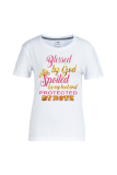 White Casual Street Print Letter O Neck T-Shirts