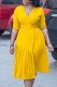 Yellow Casual Solid Patchwork V Neck A Line Dresses