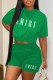 Green Casual Print Letter O Neck Short Sleeve Two Pieces