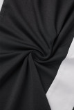 Black Sexy Patchwork Hollowed Out Backless Contrast Mandarin Collar Sleeveless Two Pieces