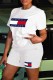 White Casual Print Letter O Neck Short Sleeve Two Pieces