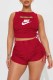 Red Street Print Fold Letter O Neck Sleeveless Two Pieces