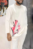 White Men's Casual Art Long Sleeve Walking Set