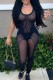 Black Sexy Solid See-through Skinny Jumpsuits