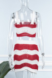 Red Sexy Casual Striped Print Backless Spaghetti Strap Sleeveless Two Pieces