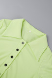 Light Green Casual Solid Patchwork V Neck Long Sleeve Dresses