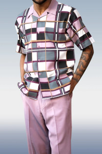 Pink Check Walking Suit 2 Piece Short Sleeve Suit