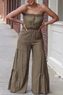 Green Casual Solid Backless Strapless Regular Jumpsuits