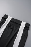 Black Sexy Patchwork Hollowed Out Backless Contrast Mandarin Collar Sleeveless Two Pieces