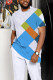 White Blue Men's Casual Colorblock Walking Suit-025