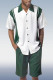 White Green Two Piece Short Sleeve Print Walking Suit Set With Shorts
