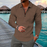 Grey Men's 3D Print Plaid Half Zipper Long Sleeve Golf Shirt