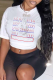 White Casual Daily Print Letter O Neck T-Shirts
