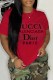 Red Casual Print Letter O Neck T-Shirts