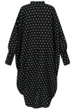 Black Casual Dot Print Hollowed Out Half A Turtleneck Long Sleeve Plus Size Dresses
