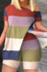 Colour Casual Work Street Print Patchwork Slit Oblique Collar Short Sleeve Two Pieces