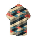 Multicolor Colorblock Plaid Print Casual Loose Short-Sleeved Polo Shirt