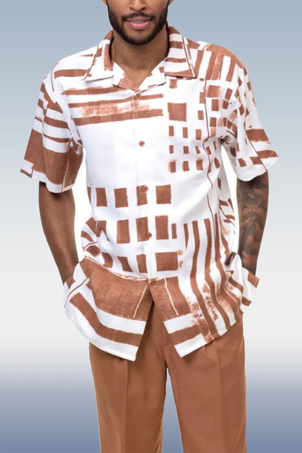 White Brown Walking Suits Taupe - Mens Two Piece Leisure Suits