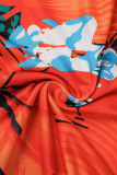Orange Sexy Casual Celebrities Floral Frenulum V Neck One Step Skirt Dresses(With Belt)