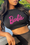 Black Sexy Print Letter O Neck T-Shirts