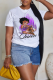 White Cute Character Print Patchwork O Neck T-Shirts