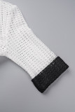 White Sexy Casual Street Solid Hollowed Out Patchwork Buttons Turndown Collar Regular Rompers