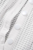 White Sexy Casual Street Solid Hollowed Out Patchwork Buttons Turndown Collar Regular Rompers